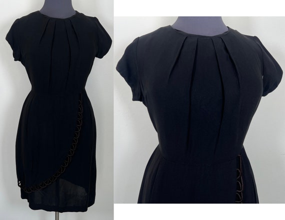 Vintage 1940s black crepe cocktail party dress XL… - image 1