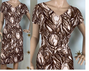 SALE! Vintage 1950s Alexanders of California brown white wiggle dress small 239