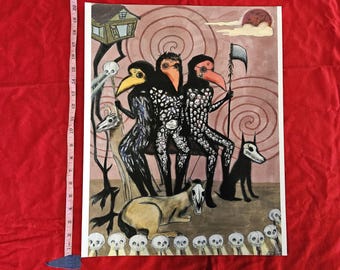 POSTER- 16x20 Poster of "the maiden//the mother//the crone" -witchy plague doctor artwork printed on hot press fine art paper