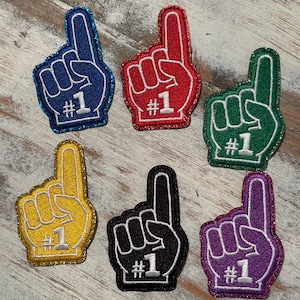 Number 1 GLITTER Foam Finger Iron On Patches
