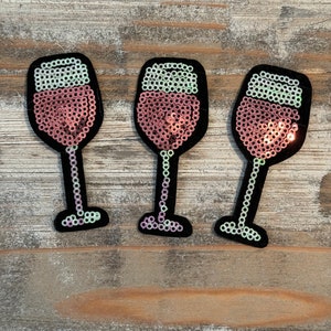 Sequin Wine Glass Iron On Patch