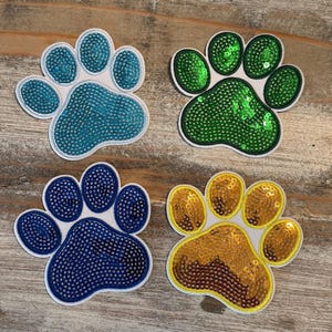 Sequin & Embroidered Paw Print Iron On Patches