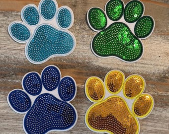 Sequin & Embroidered Paw Print Iron On Patches
