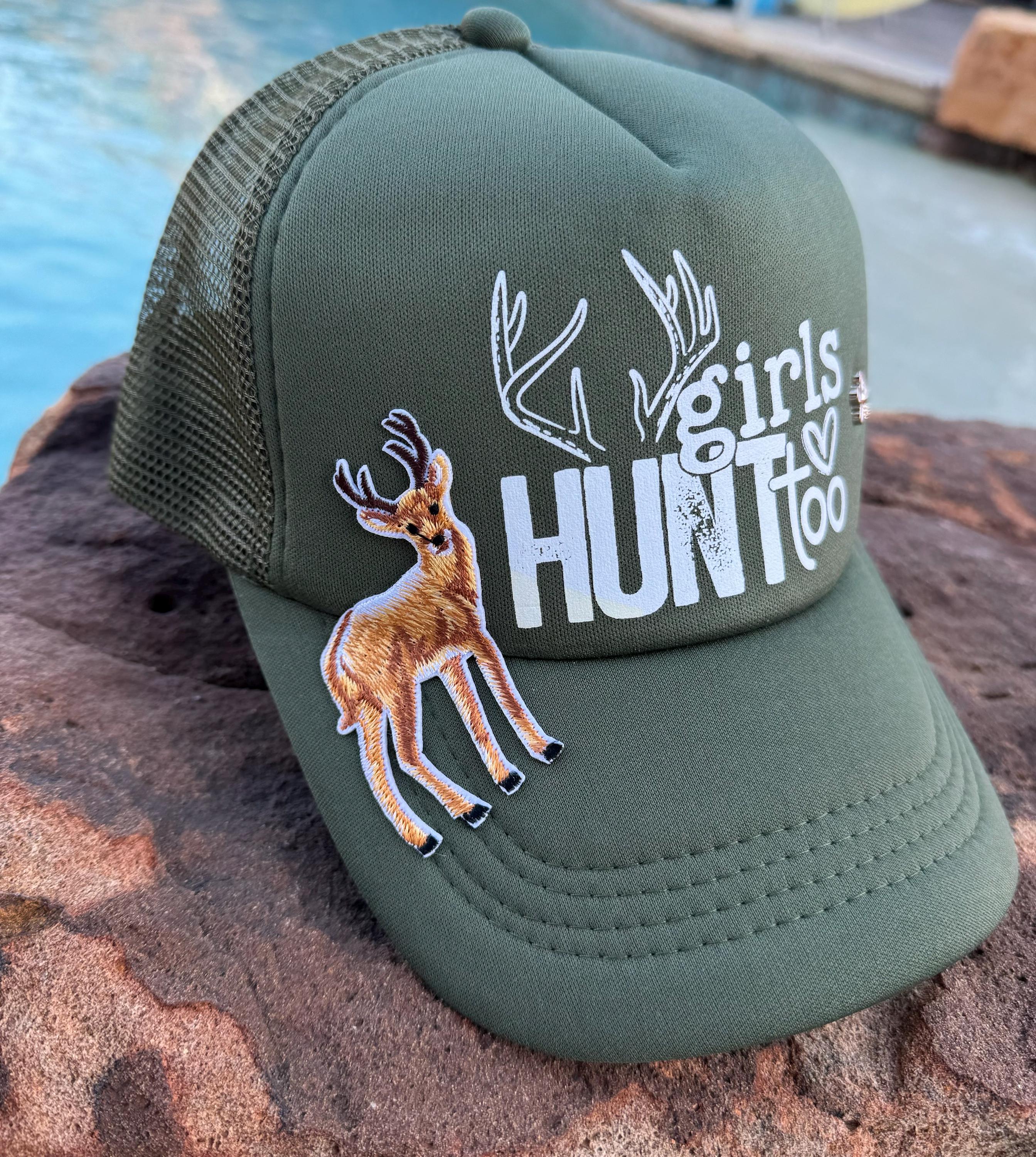 Freshest Trucker Hat for our HUNTING CHICS! Curved Brim Black Trucker Hat - Wild Hog Design – Mucker Bucket main image 2