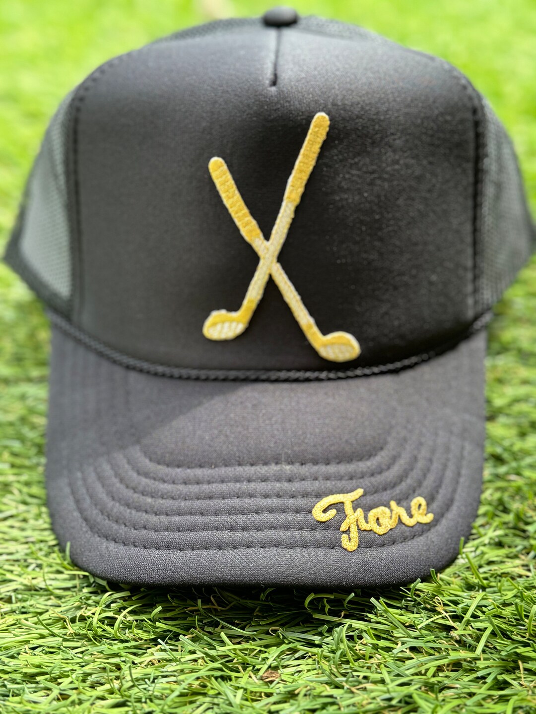 Golf Clubs With Ribbon Embroidered Trucker Hat