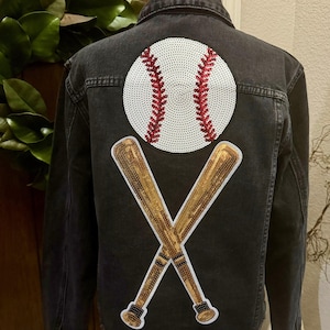 Sequined Baseball Denim Patch Jacket