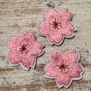 Pink Cherry Blossom Iron On Patch (Set of 2)