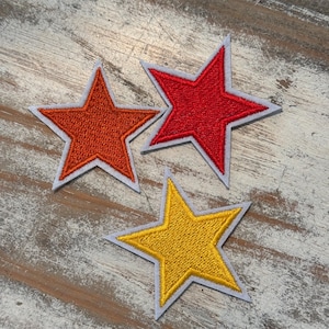 Orange, Red & Yellow Star Iron On Patches