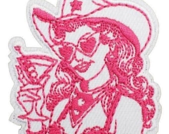 Pink Cowgirl & Cocktail Iron On Patch
