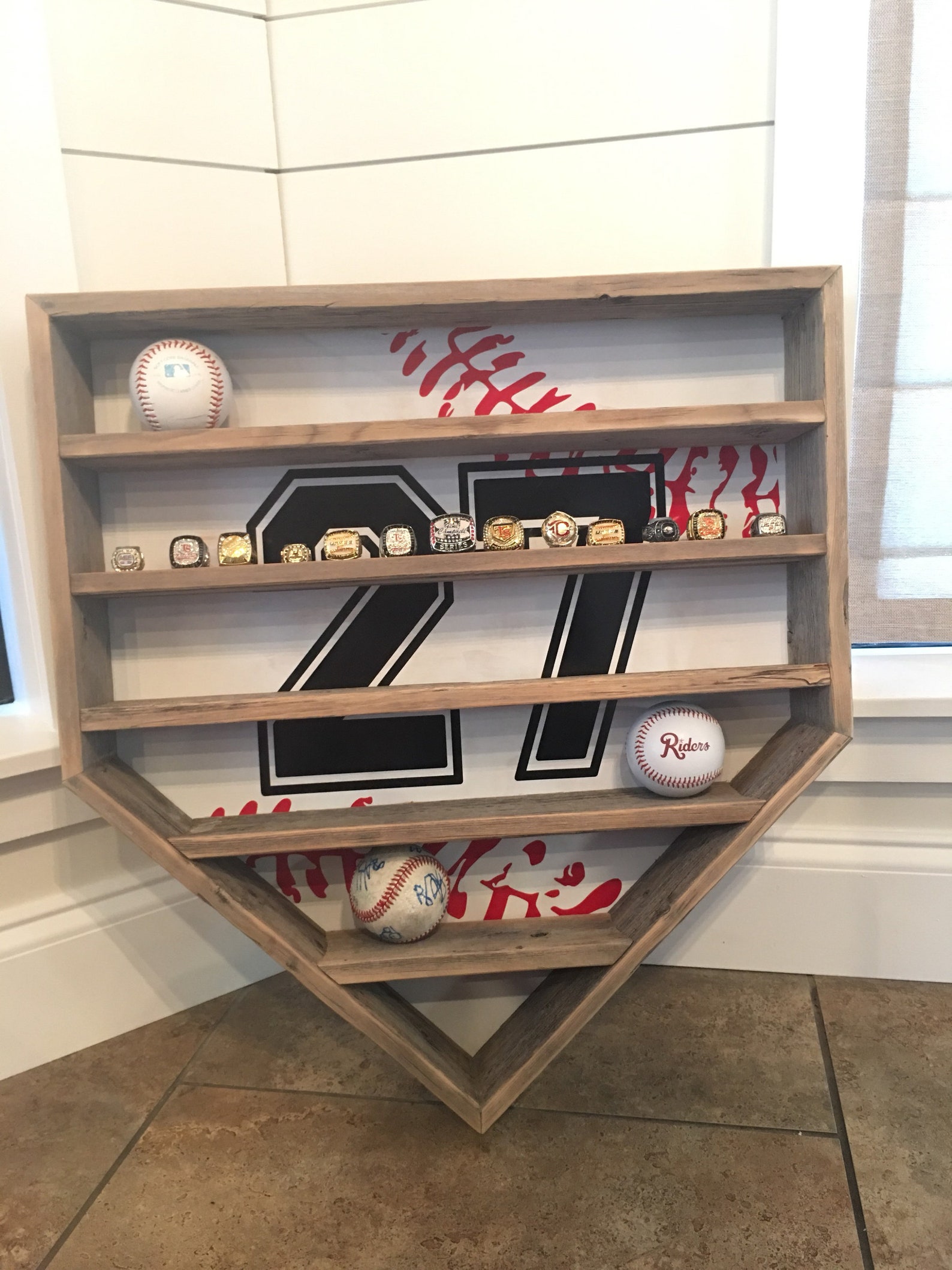 BASEBALL Display Rack With Painted Baseball Laced Backing Etsy