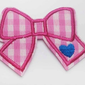Pink & White Checked Bow Iron On Patch