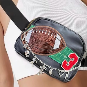 Custom Number Football Fanny Pack with Silver Charm Chain