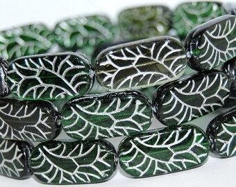 CZP0060>> 2 flat oval Czech glass beads, flat engraved glass beads, Czech glass oval beads