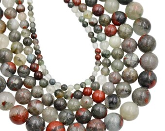 Full strand of natural bloodstone round loose beads 4MM, 6MM, 8MM, 10MM