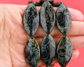 CZ0005>> Czech glass 2 flat oval beads, black picasso flat glass beads, 36x18mm czech glass beads