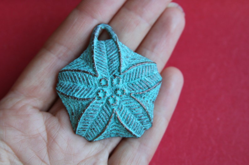 MADE in GREECE Mykonos casting large flower pendant X6031ACG Qty1 large green patina flower pendant mykonos green patina pendant