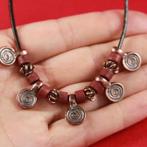 2/9 MADE IN GREECE 5 Mykonos beads, mykonos spiral charms, copper charms, mykonos copper spiral charms, (X20ac)Qty5