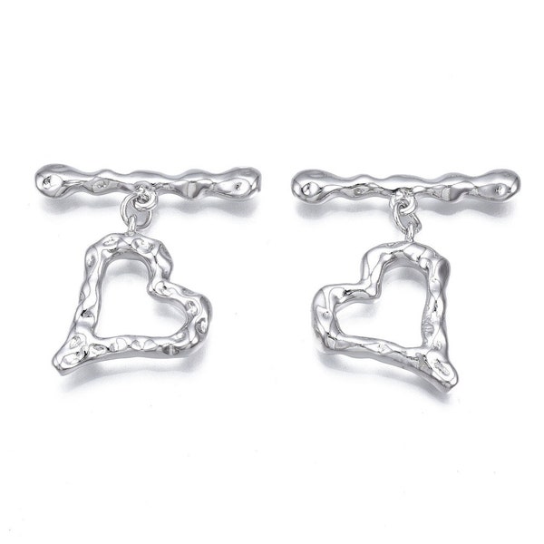 RC0232>> Brass heart toggle clasp, hammered toggle clasp, heart toggle clasp  Qty 1