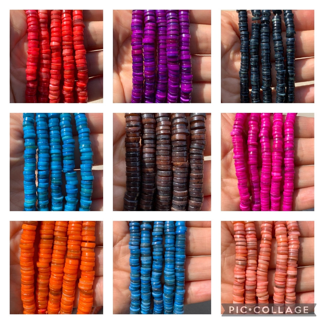 X0061>>6mm Colored Freshwater Shell Beads, Shell Heishi Beads Full 15.5 ...
