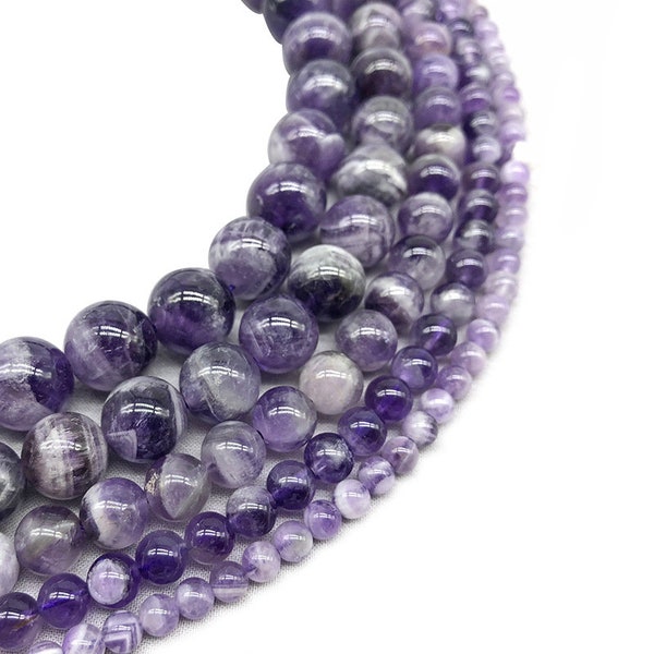 Full strand of dream flower amethyst round beads 4mm, 6mm, 8mm, 10mm, 12mm (J44)