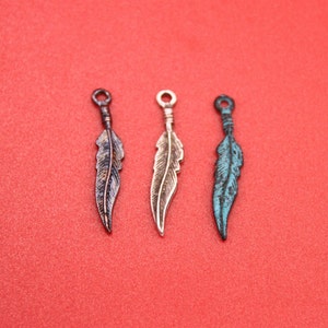 1A/1 MADE IN GREECE 6 feather charms, mykonos feather, green patina feather, copper feather charm, silver feather charm, (X661) Qty6