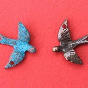 0050>>MADE in GREECE 2 Mykonos swallow pendants, mykonos bird pendant, copper swallow charm, green patina swallow, silver swallow charm