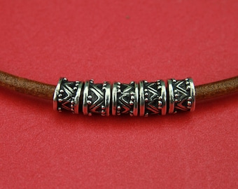 Rs0131>>MADE in EUROPE  6 silver beads, mykonos silver beads, 7x8mm silver beads, 4mm hole tube beads ( X2474AS) Qty6