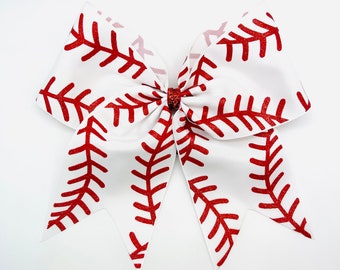 Baseball Hair Bow Baseball Bows with Ponytail Baseball Gifts for Girls Baseball Mom Baseball Hair Accessories Stitched Baseball Bow Hair Bow
