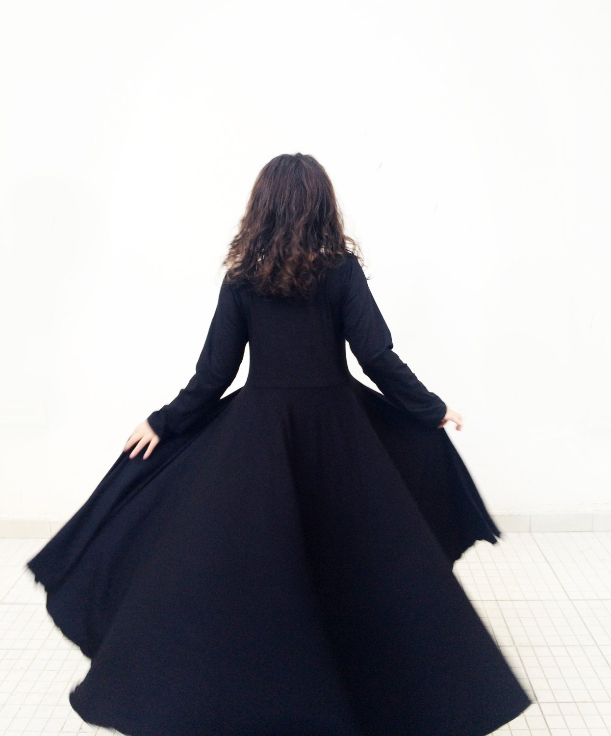 Black Cotton Dress, Girls Long Sleeve Black Dress, Girls Dress, Long Black Dress for Girls, Girls Maxi Dress, Toddler Dress