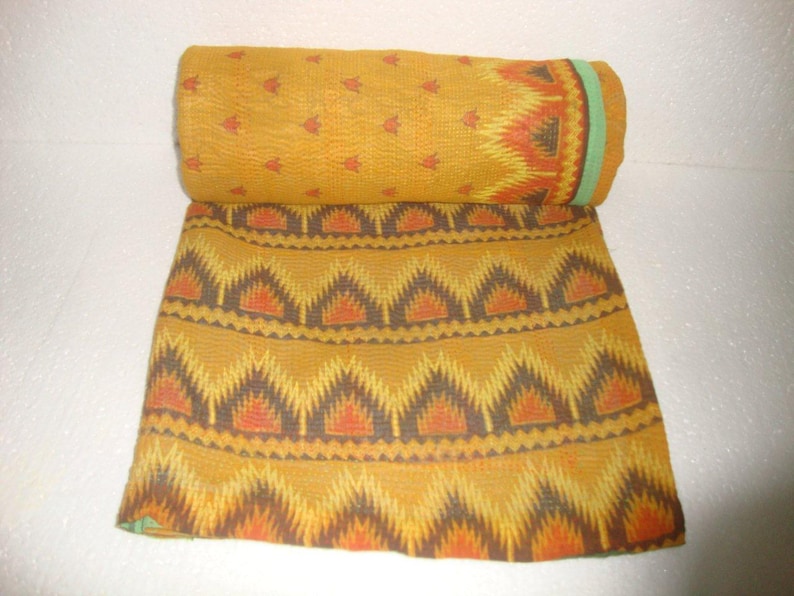 Fine Vintage Kantha Quilt Reversible Cotton Throw Bohemian Bedspread Indian Quilt Bedding E1401