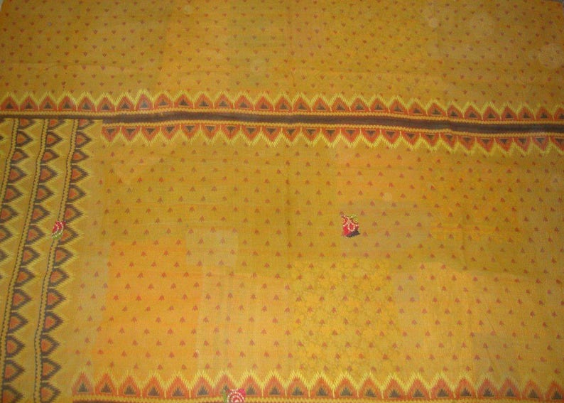 Fine Vintage Kantha Quilt Reversible Cotton Throw Bohemian Bedspread Indian Quilt Bedding E1401