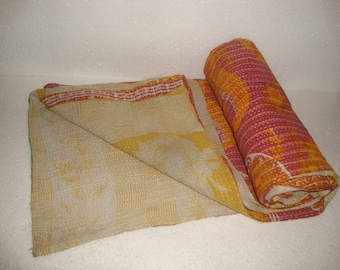 Antique Kantha Quilt Handmade Throw Hand Stitched Cotton Blanket Kantha Bedspread Reversible Vintage Quilt Bedcover Twin Indian Boho Blanket