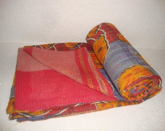Boho Vintage indio Kantha edredón hecho a mano Kantha manta reversible Kantha tiro algodón Sari Kantha colcha cosida a mano Kantha tiro