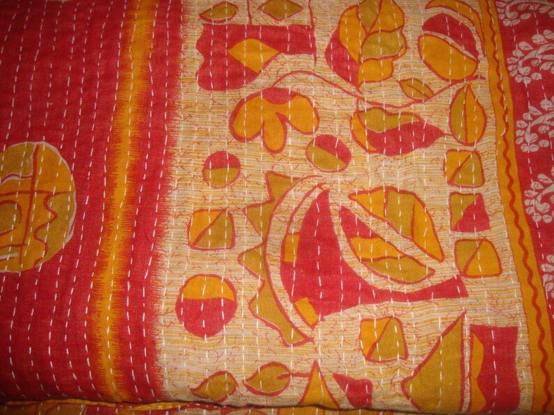 reversible Queen Size kantha quilt kantha throw Bedding E1890 floral kantha bedspread vintage kantha quilt indian throw blanket