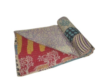 Lussuoso bellissimo patchwork fatto a mano colore Kantha lavoro trapunta Kantha vintage fatta a mano coperta reversibile copriletto trapunta in cotone