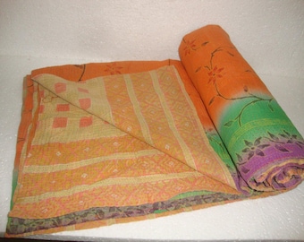 Indio vintage algodón Kantha edredón hecho a mano Gudari ropa de cama tirar Kantha sábana reversible reciclado viejo algodón Kantha manta