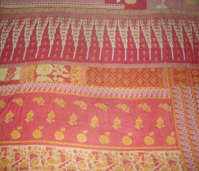 reversible Queen Size kantha quilt kantha throw Bedding E1890 floral kantha bedspread vintage kantha quilt indian throw blanket