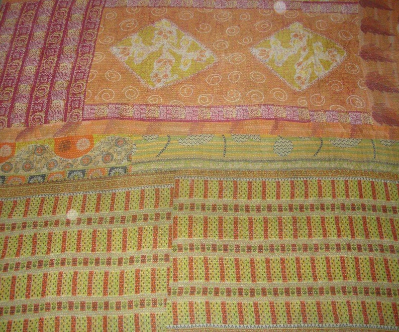 indian throw kantha throw Queen Size kantha quilt reversible blanket floral kantha bedspread vintage kantha quilt Bedding E1704