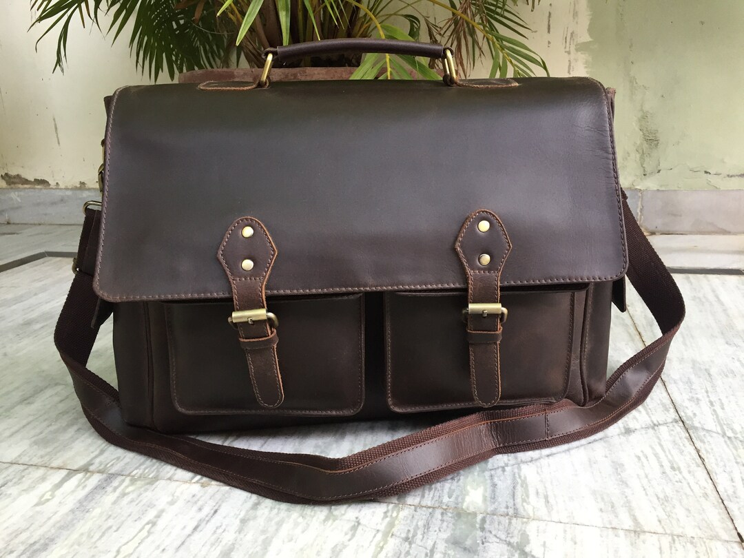 thumbnail image 2 of Handmade Distressed Brown Leather Messenger Bag – Laptop Satchel For Men – Adjustable Strap 2 of 6