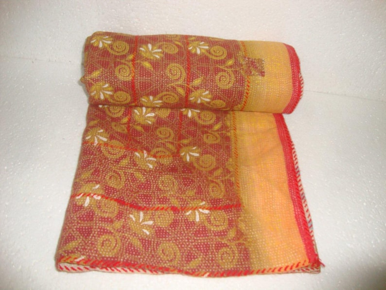 Fine Vintage Kantha Quilt Reversible Cotton Throw Bohemian Bedspread Indian Quilt Bedding E1370