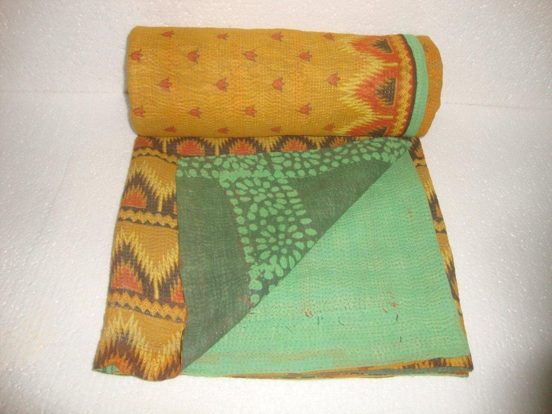 Fine Vintage Kantha Quilt Reversible Cotton Throw Bohemian Bedspread Indian Quilt Bedding E1401