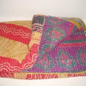 Vintage Kantha Quilt Handmade Kantha Quilt Unique Design Handmade Kantha Quilted Bedding Bedspread Print Throw Blanket Well-Looking Quilt