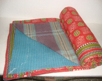 Boho Vintage indio Kantha edredón hecho a mano Kantha manta reversible Kantha tiro algodón Sari Kantha colcha cosida a mano Kantha tiro