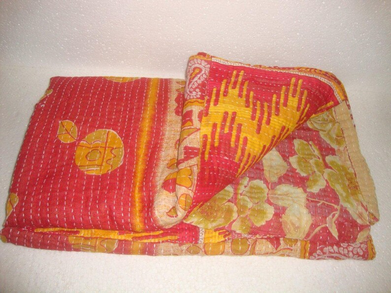 reversible Queen Size kantha quilt kantha throw Bedding E1890 floral kantha bedspread vintage kantha quilt indian throw blanket