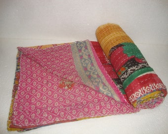 Bohemian Kantha Quilt: Vintage Patchwork Bedspread, King Size