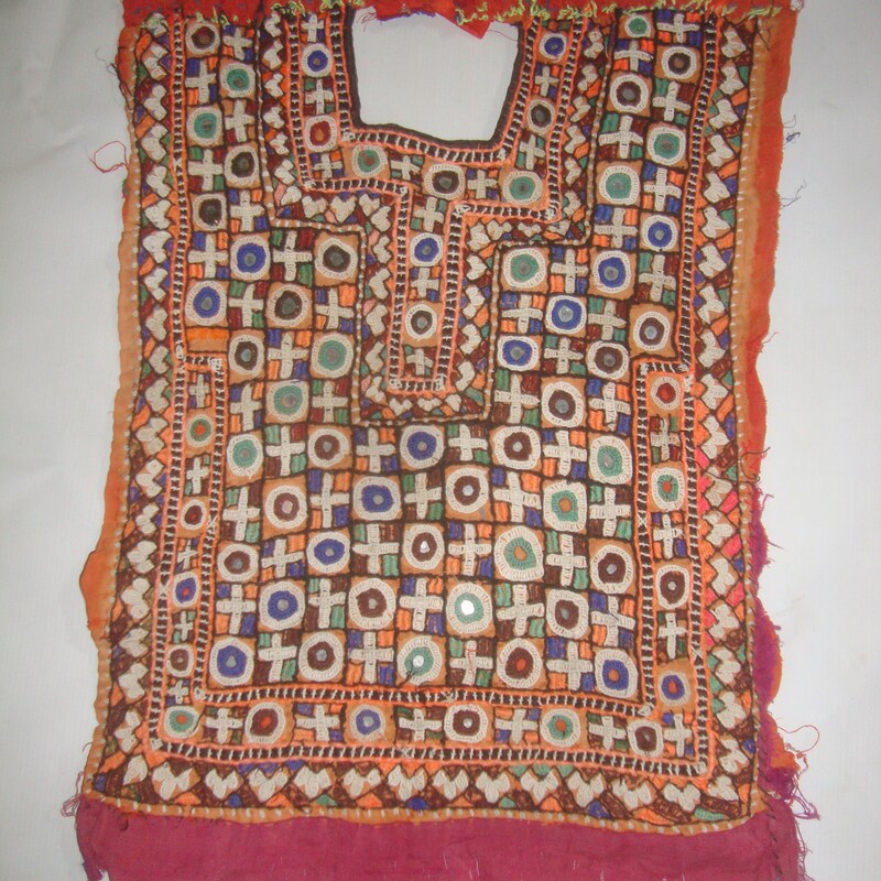 Vintage kutchi yoke jacket - onyx and & madder border with many mirrors