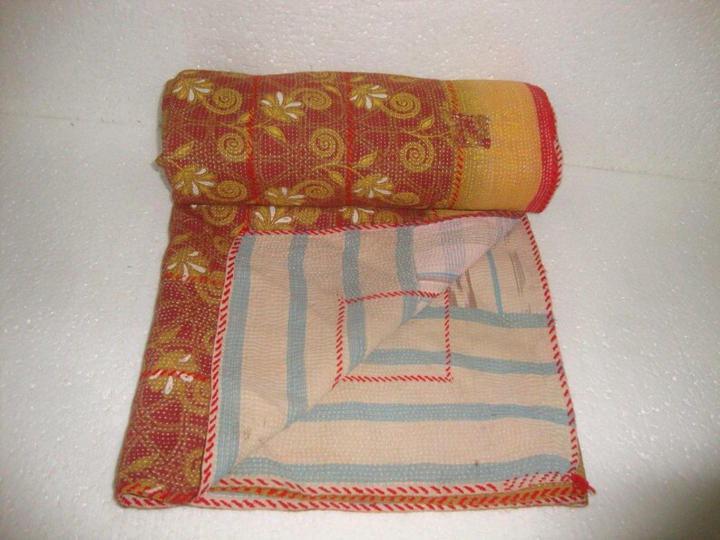 Fine Vintage Kantha Quilt Reversible Cotton Throw Bohemian Bedspread Indian Quilt Bedding E1370