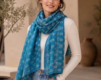 Bohemian Floral Kantha Silk Scarf, Reversible Stole, Handmade Indian Dupatta