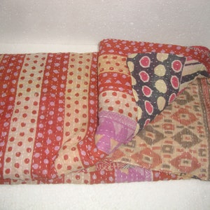 Vintage Kantha throw, Upcycled handmade cotton reversible blanket, Hand crafted bohemian eclectic home décor recycled hand embroidered throw