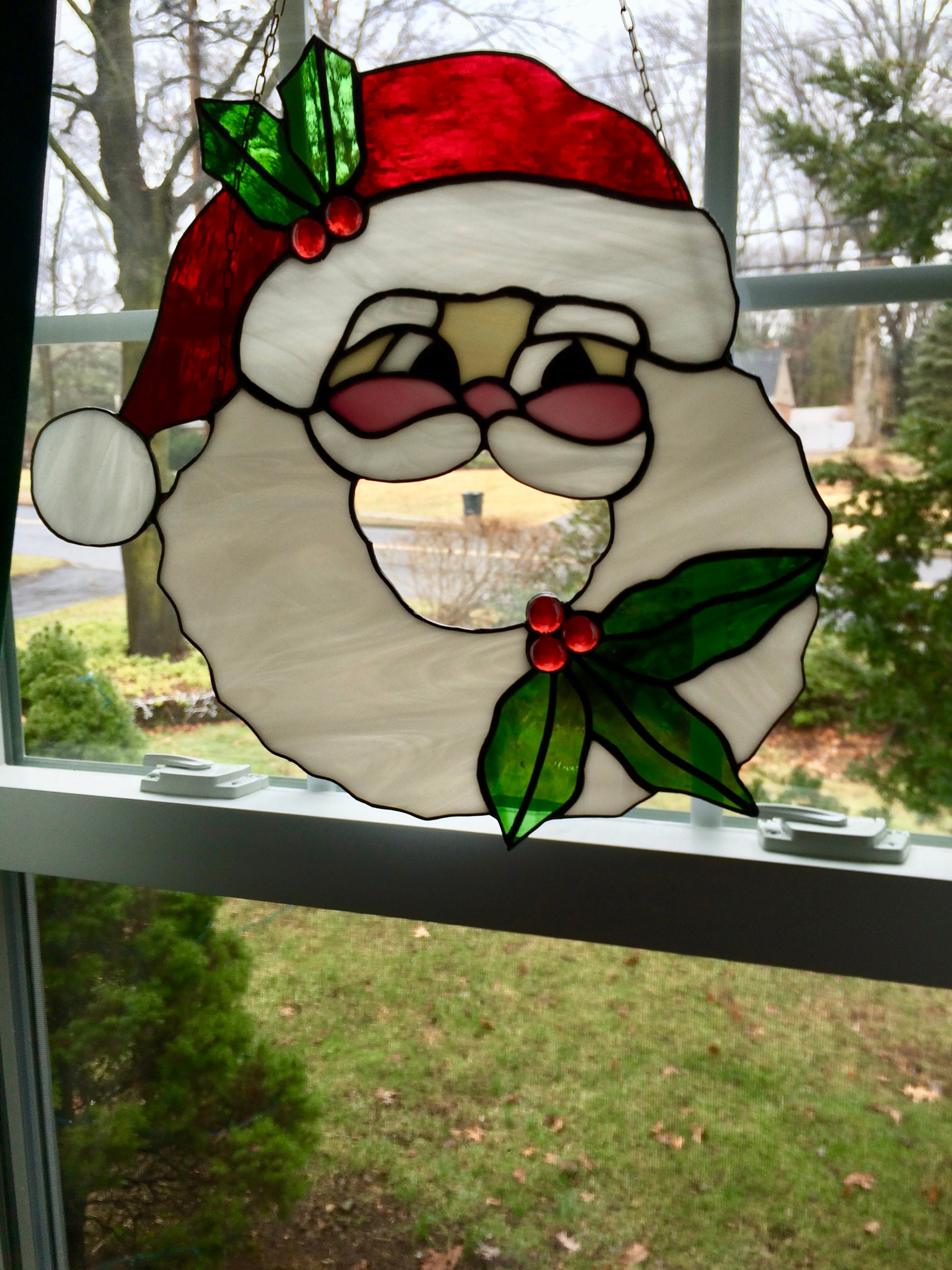 Santa Claus Christmas Wreath Stained Glass - Etsy